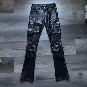 Pheelings Mens Never Look Back Cargo Flare Stack Leather Pants Black Size 30x34